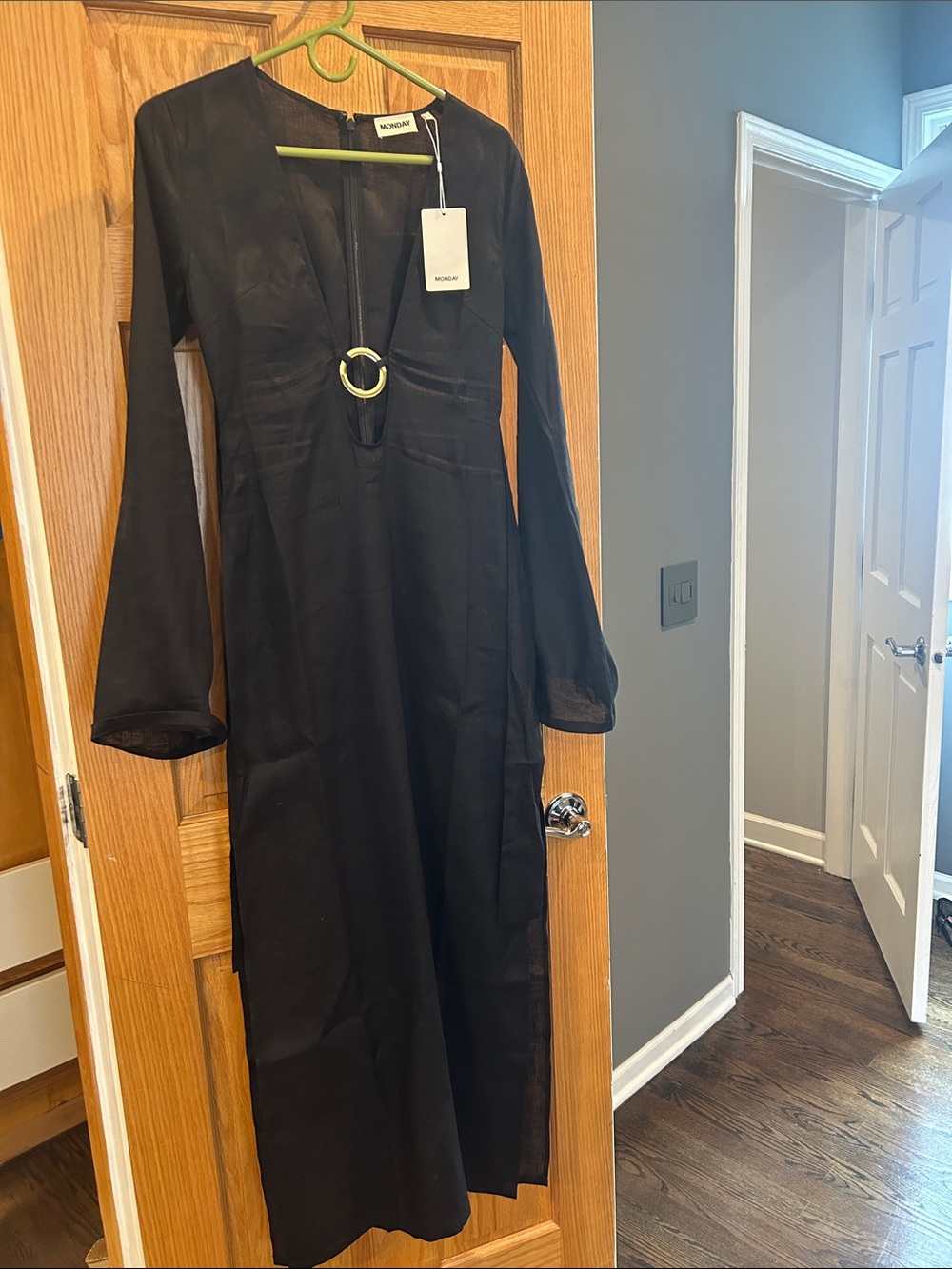 Monday Swimwear Black Long Sleeve Midi Coverup with Front Ring